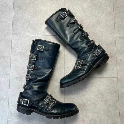Pre-owned Blackmeans Black Means Engineer 8buckle Boots In Navy
