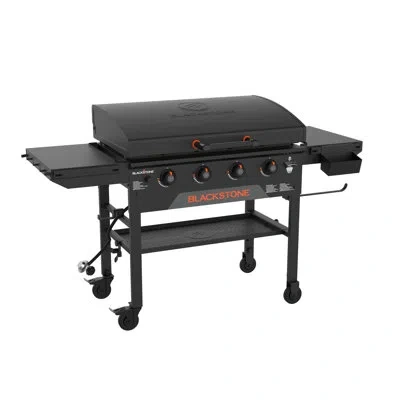 Blackstone 4-burner 36" Omnivore Griddle With Hood And Extendable Side Shelves In Matte Black;chrome