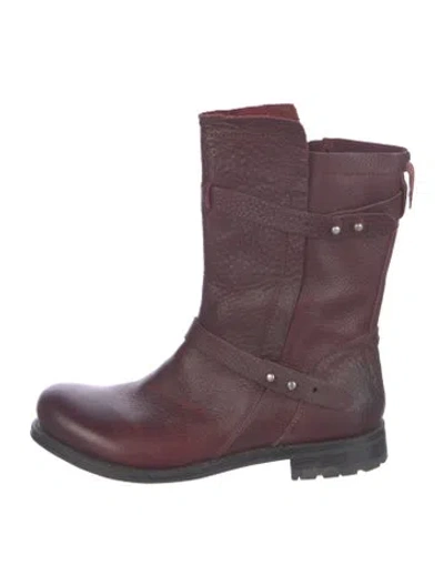 Pre-owned Blackstone Leather Moto Boots In Burgundy