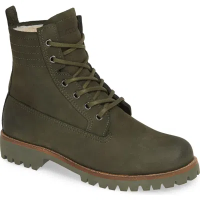 Blackstone Ol22 Lace-up Boot With Genuine Shearling Lining In Dark Green Leather