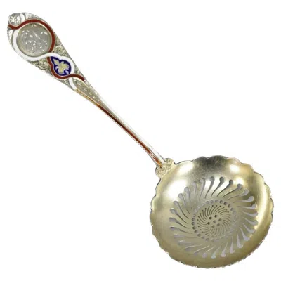 Pre-owned Blair & Crawford Sterling Silver Sugar Sifter Spoon W/ Red White Blue Enamel