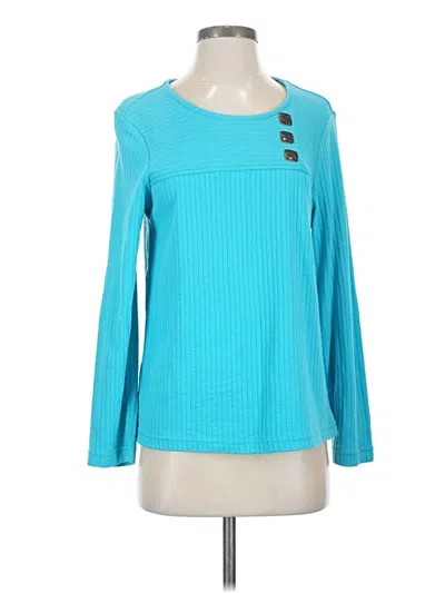 Pre-owned Blair Long Sleeve Top Teal Boatneck Tops In Blue