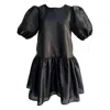 Blaise London Women's Black The Blaise Mini Dress With Puff Sleeves - Pitch Blace In Black