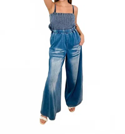 Blakeley All The Memories Cotton Blend Jumpsuit In Medium Wash Denim In Blue