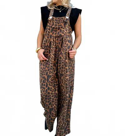 Blakeley Animal Print Ribbed Overalls - Plus In Brown In Multi