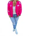 Blakeley Be Mine Sequin Heart Cardigans In Hot Pink In Pink