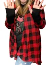 Blakeley Buffalo Plaid Drape Front Cardigan In Red/black In Multi