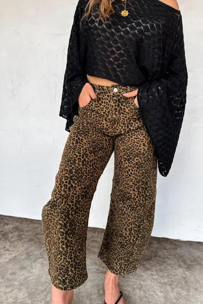 Blakeley Cheetah High Rise Barrel Jeans In Brown