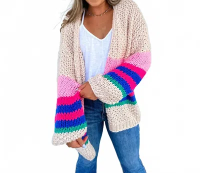 Blakeley Chunky Knit Cardigan In Pink In Multi