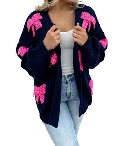 Blakeley Clara Bow Knit Cardigan In Navy In Blue