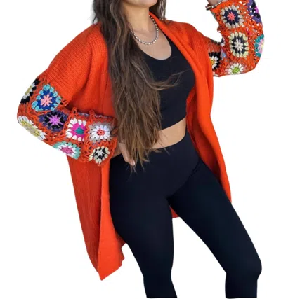 Blakeley Crochet Sleeve Cardigan In Orange