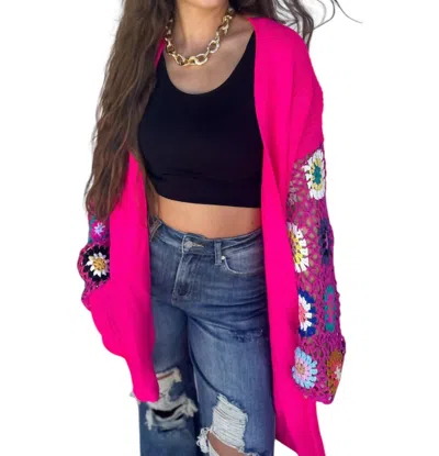 Blakeley Crochet Sleeve Cardigan In Pink