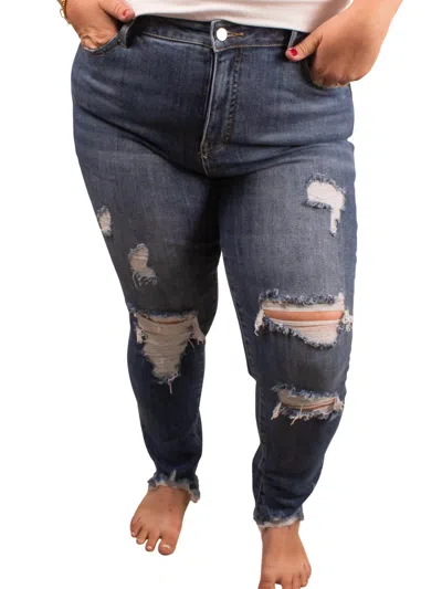 Blakeley Distressed Skinny Jean In Dark Wash In Blue