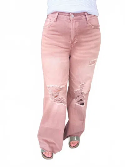 Blakeley Distressed Wide Leg Denim In Mauve In Pink