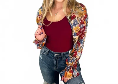 Blakeley Fabulous Thoughts Ribbed Long Sleeve Bodysuit Top In Wine Red In Multi