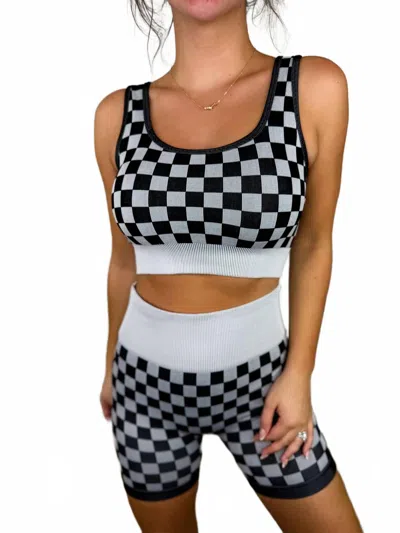 Blakeley Hey Girl High-rise Checkered Lounge Set In Black In Multi