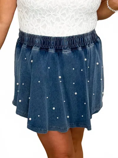 Blakeley High-rise Cotton Blend Pearl Skort In Dark Wash Denim In Blue