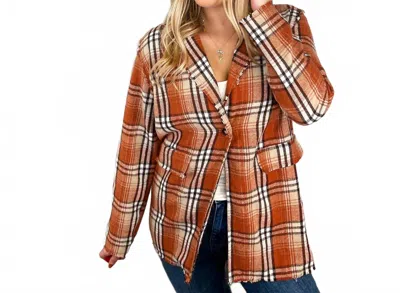Blakeley Hold On A Second Plaid Long Sleeve Blazer In Orange
