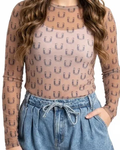 Blakeley Horseshoe Mesh Top In Beige/black In Multi