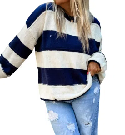 Blakeley Kadie Striped Knit Sweater In White/navy In Multi