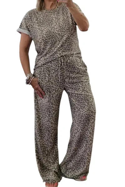Blakeley Kelsey Boat Neck Lounge Wear Set In Beige In Animal Print