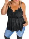 Blakeley Lace Babydoll Swing Tank Top In Black In Black