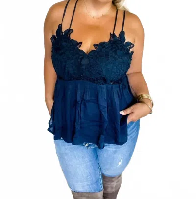 BLAKELEY LACE BABYDOLL SWING TANK TOP IN NAVY