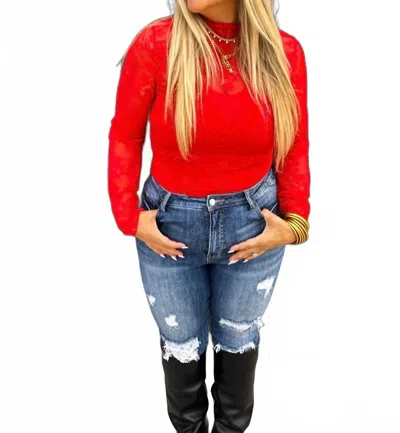 Blakeley Lace Long Sleeve Top In Red In Multi
