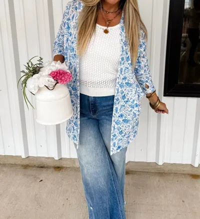 Blakeley Lola Easter One Size Cardigan In Blue Floral Bunny