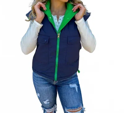 Blakeley Maddox Reversible Puffer Vest In Navy/green In Gray