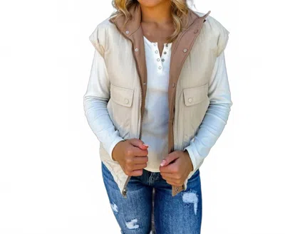 Blakeley Maddox Reversible Puffer Vest In Tan/ivory In Multi