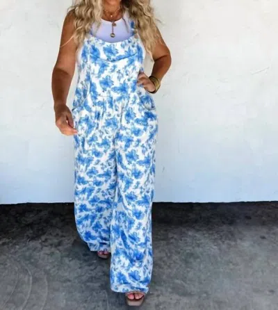 Blakeley Painting Petals Ribbed Overalls In Blue In Multi