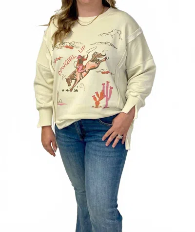 Blakeley Ranch Girl Crew Pullover In Cream In Yellow