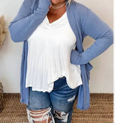 Blakeley Ribbed Cardigan In Vintage Blue