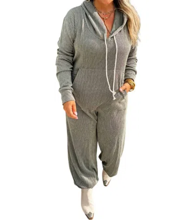 Blakeley Ribbed Hoodie Jumpsuit In Olive Green