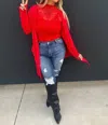 Blakeley Ribbed Open Cardigan In Red