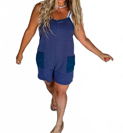 Blakeley Ribbed Romper Shorts In Blue