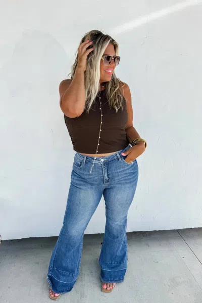 Blakeley Romi Tummy Control Panel Western Flare Jeans In Blue In Multi
