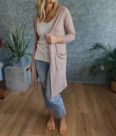 Blakeley Sierra Ribbed Lightweight Cardigan In Taupe In Pink