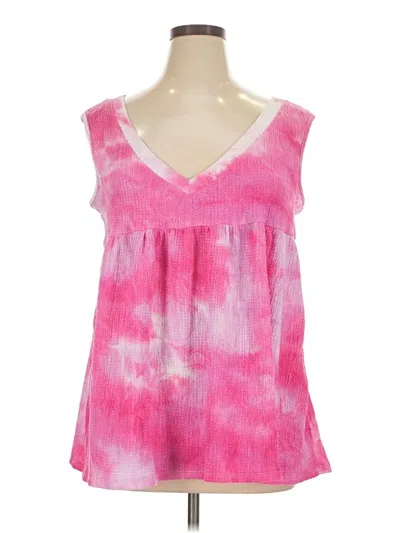 Pre-owned Blakeley Sleeveless Top Pink Tie-dye Pattern V-neck Tops