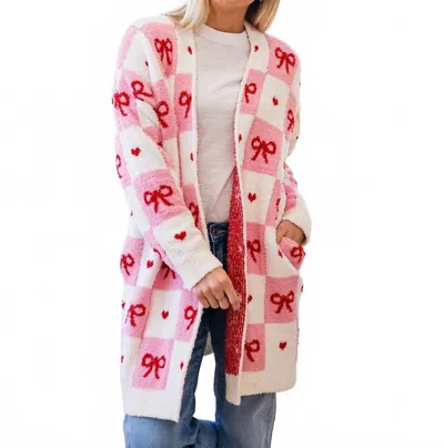 Blakeley Valentines Cloud Cardigan In Checker Bows In Blue