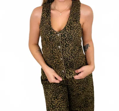 Blakeley Wild West Cotton Blend Mom Cropped Vest In Leopard In Multi