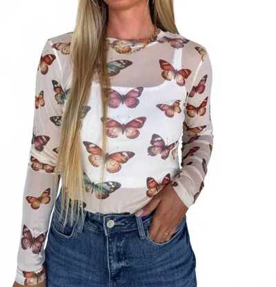 Blakeley Women's Print Sheer Mesh Tops In Butterflies In Multi