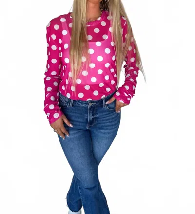 Blakeley Women's Print Sheer Mesh Tops In Pink Polka Dot In Multi