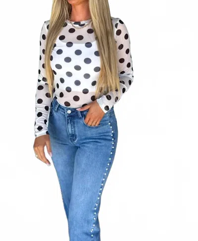 Blakeley Women's Print Sheer Mesh Tops In White Polka Dot In Multi