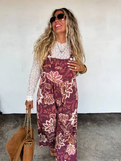 Blakely Fall Floral Karli Overalls In Burgundy In Multi
