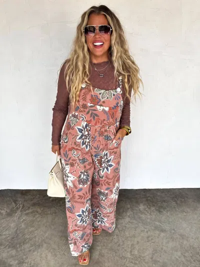 Blakely Fall Floral Karli Overalls In Taupe In Multi