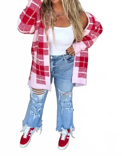Blakely Plaid Cloud Cardigan In Pink And Red In Pattern