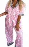 Blakely Pretty Ghost Halloween Pajama Set In Pink In Pink