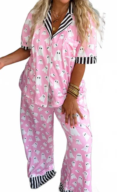 Blakely Pretty Ghost Halloween Pajama Set In Pink